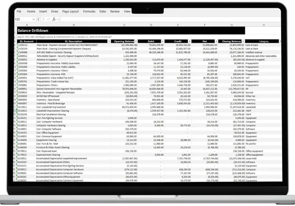 Laptop displaying a financial spreadsheet